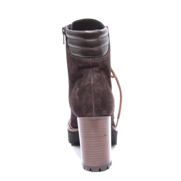 Italian Brown Suede Lace-Up Zip-Up Ankle Heel Boots - Picture 5 of 8